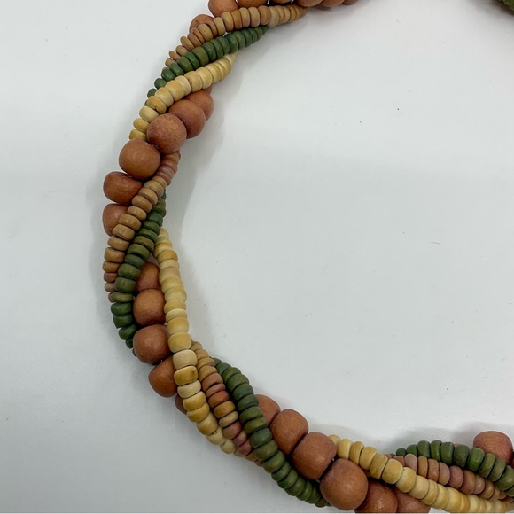 Vintage 70s Multi-Strand Twisted Wooden Bead Necklace - Picture 2 of 5